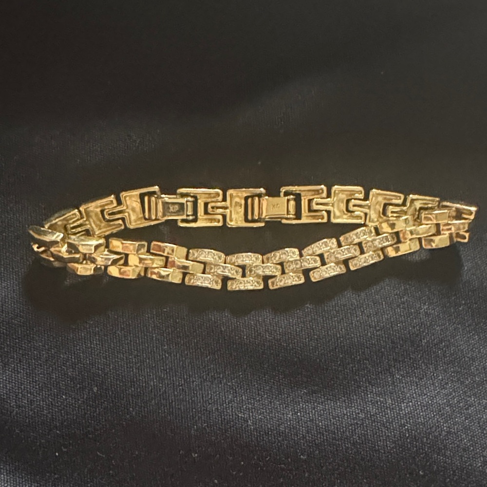 Gold Tone Linked Bracelet with Pavé Accent